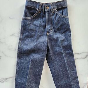 Kids unisex 70's vintage retro denim dark blue jeans high waist 2-4 year 100% co